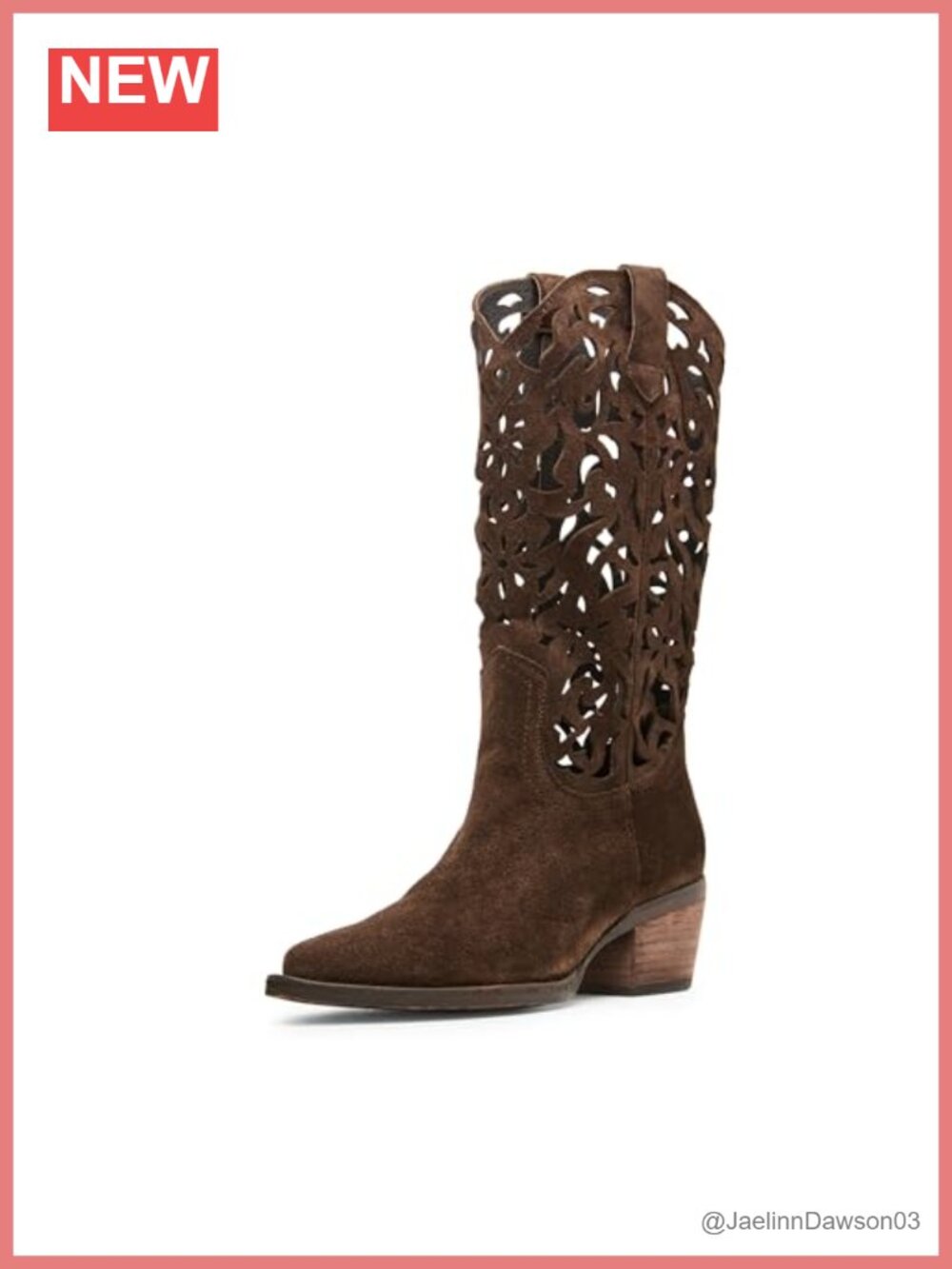Suede Cutout Equestrian Boot Mid-Top Block Heel Calf High